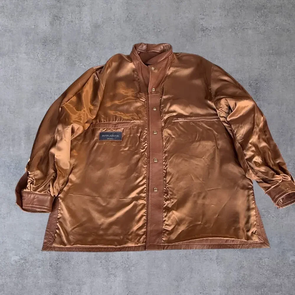 VTG Marco Pierguidi Italian Leather Jacket Mens Med Brown Car Chore Coat Italy⁠